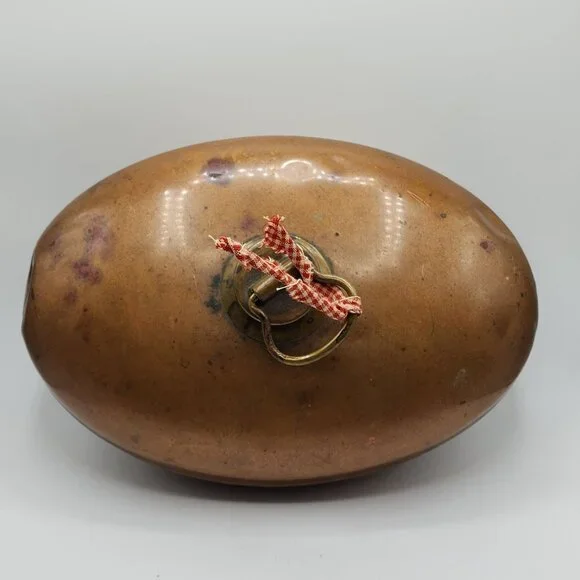 Vintage Copper Hot Water Bottle Lid Handle Bed Warmer Oval Shape 11" x 7.5" - Picture 5 of 9